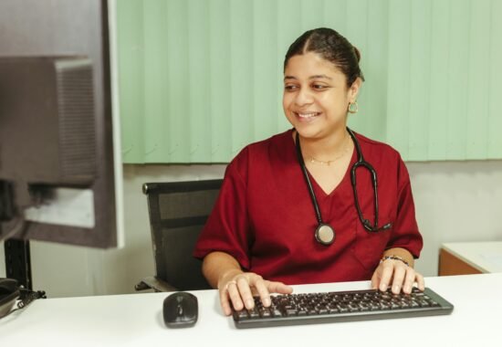 Doctor using computer